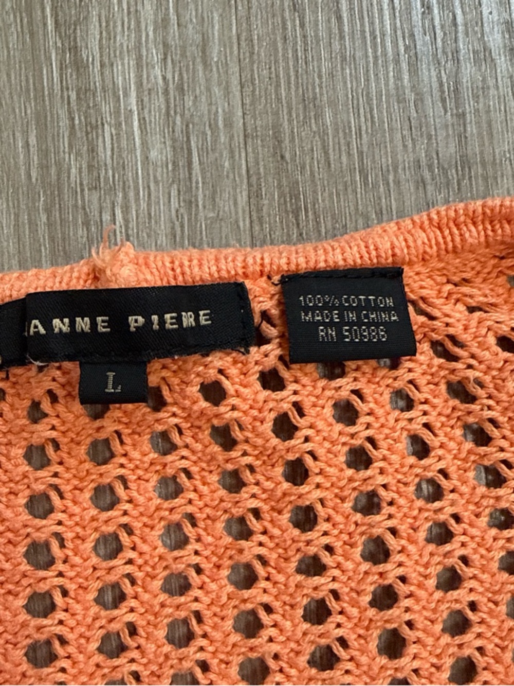 Jeanne Pierre 100% Cotton Open Knit Crochet Orange Top With Side Slits Size L - Picture 3 of 11
